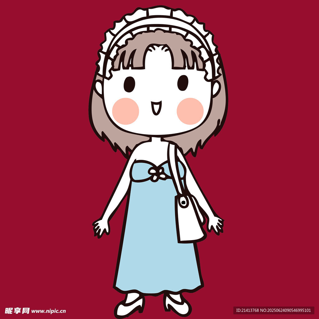 穿藍(lán)裙的可愛卡通女孩
