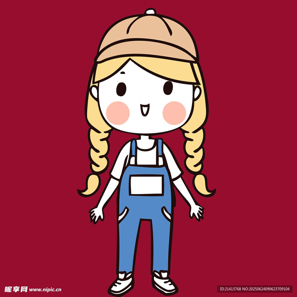 扎雙辮穿背帶褲的女孩