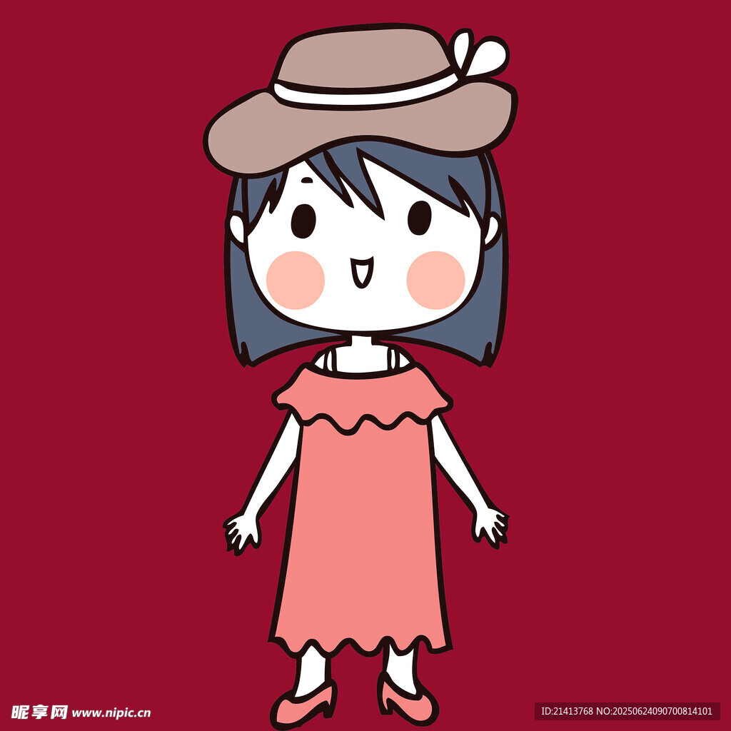 戴帽粉裙女孩卡通形象
