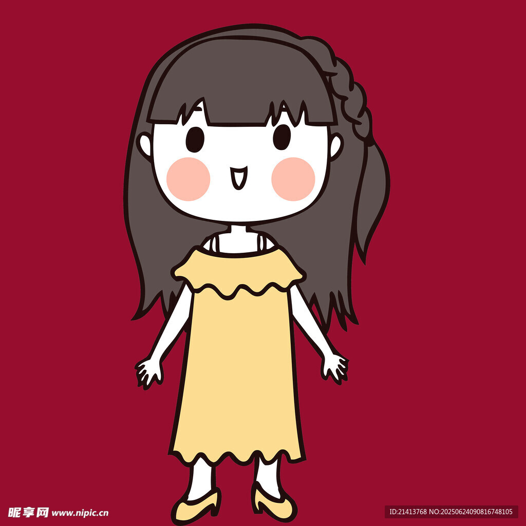 穿黃裙的可愛卡通女孩