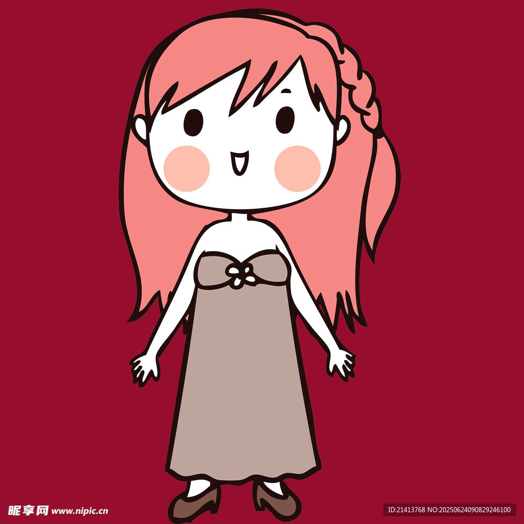 粉色長發卡通女孩形象