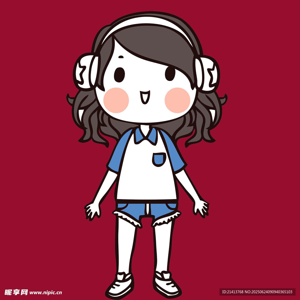 戴耳機的可愛卡通女孩