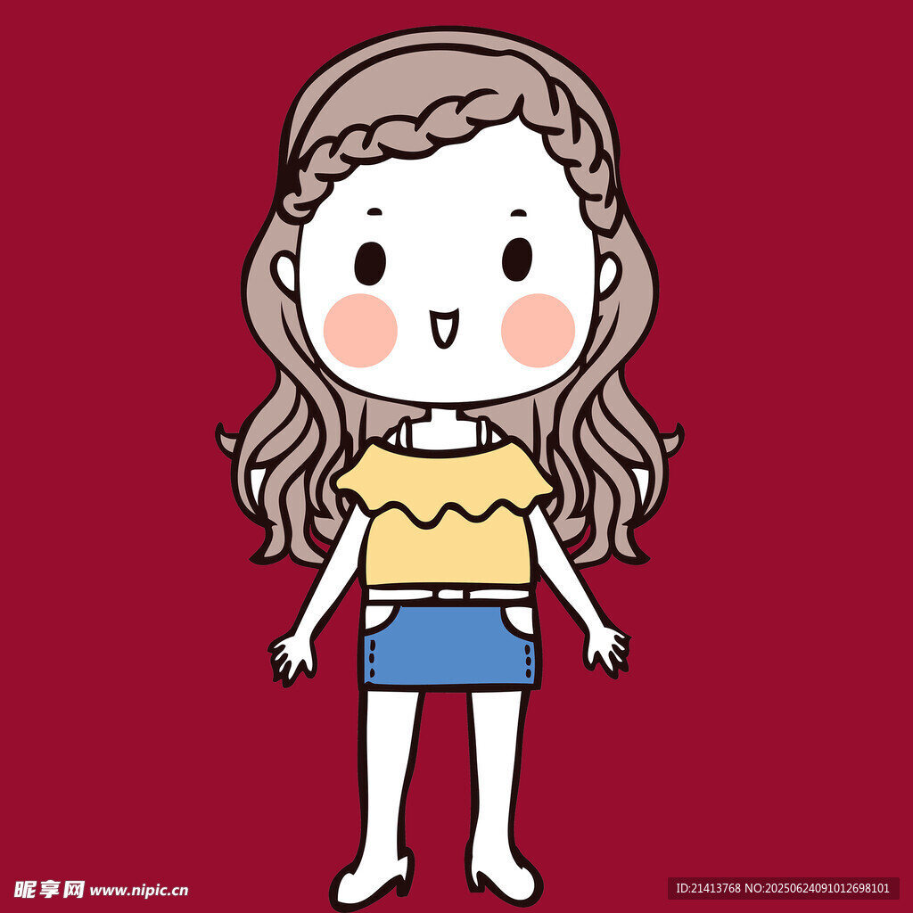 可愛卷發女孩卡通形象