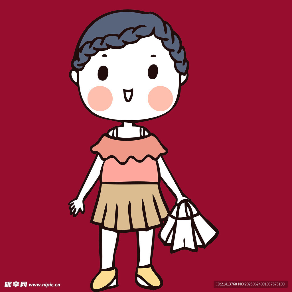 可愛卡通女孩拎購物袋