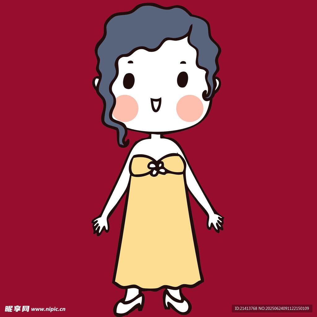 穿黃裙的可愛卡通女孩