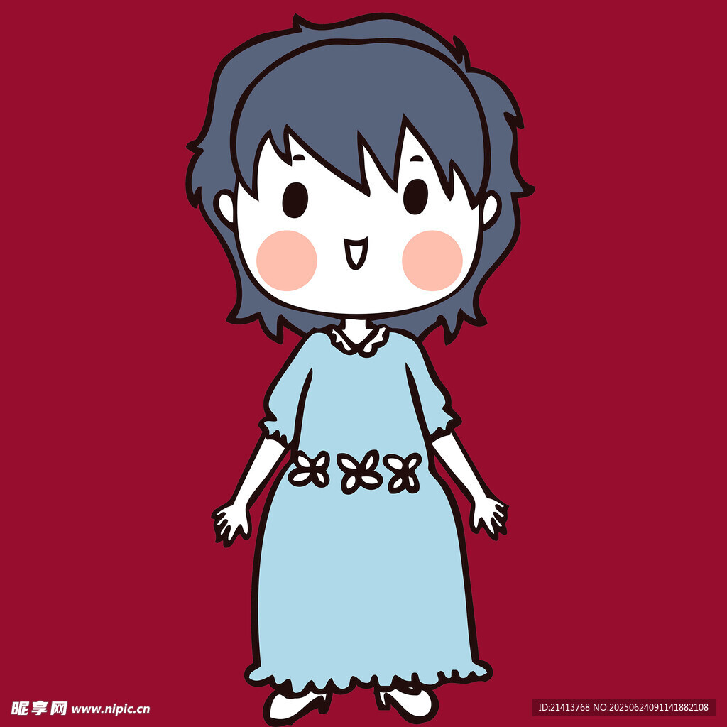 穿睡裙的可愛卡通女孩