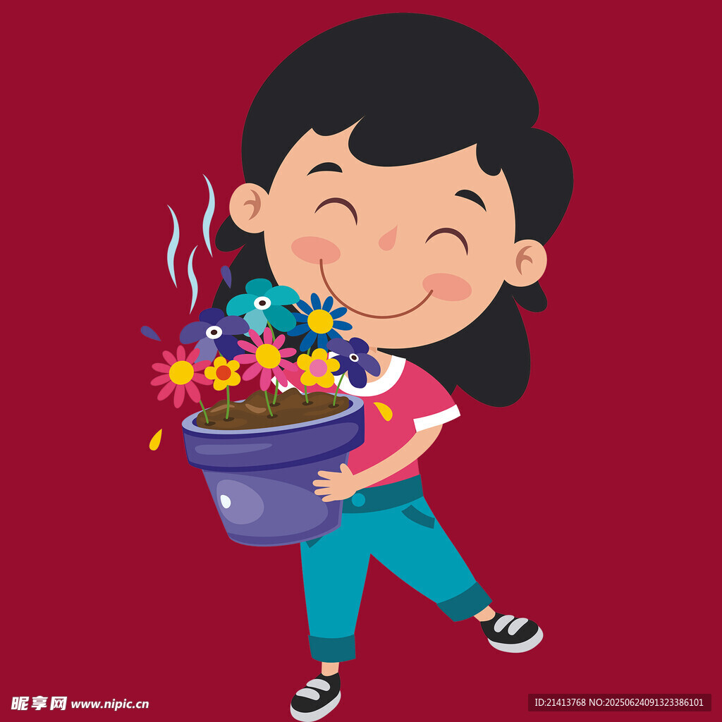 女孩捧花笑容燦爛