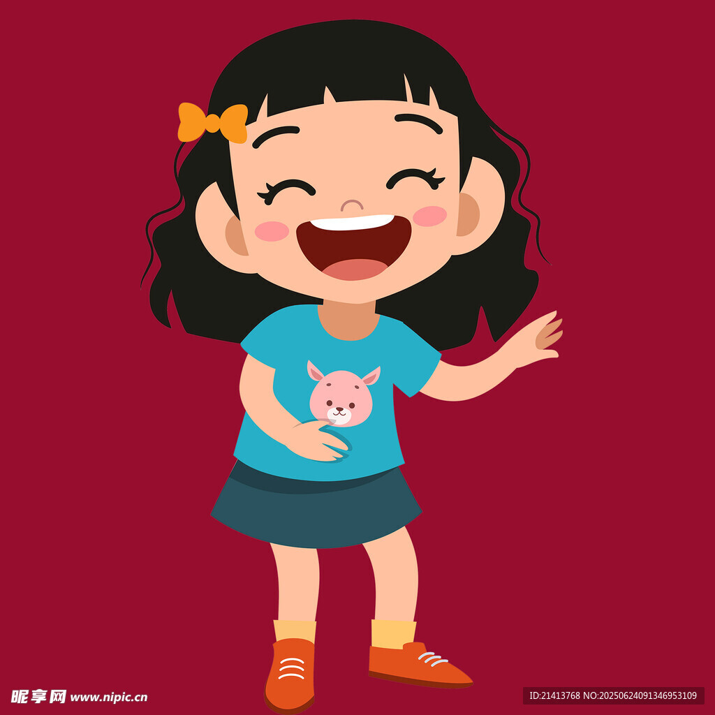 快樂小女孩開心揮手