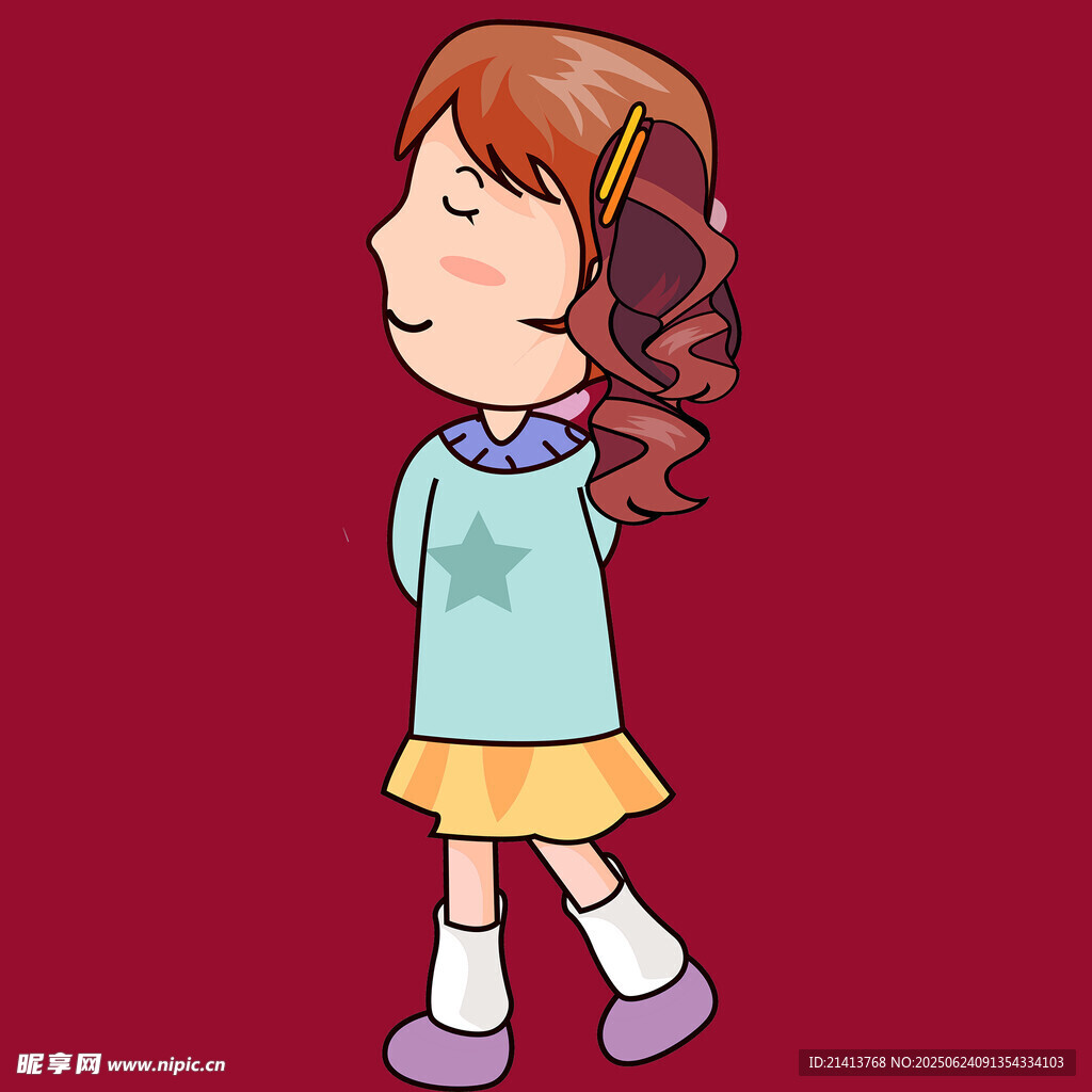 扎辮女孩側身站立