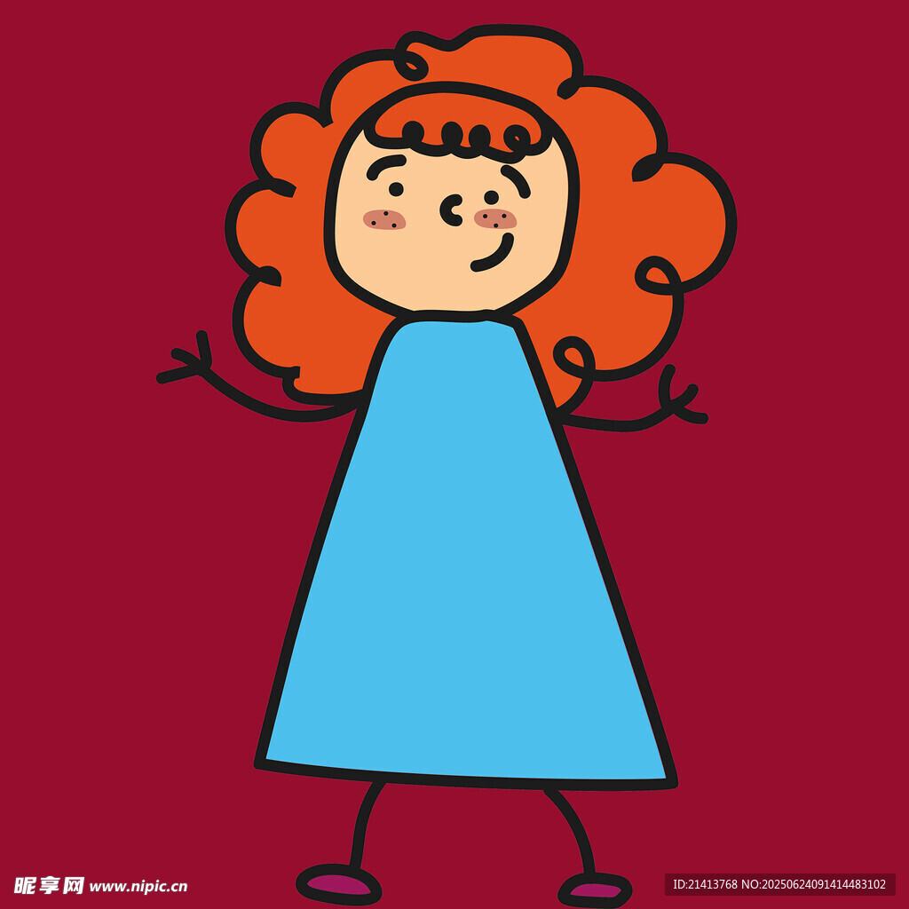 紅發(fā)藍衣女孩開心起舞