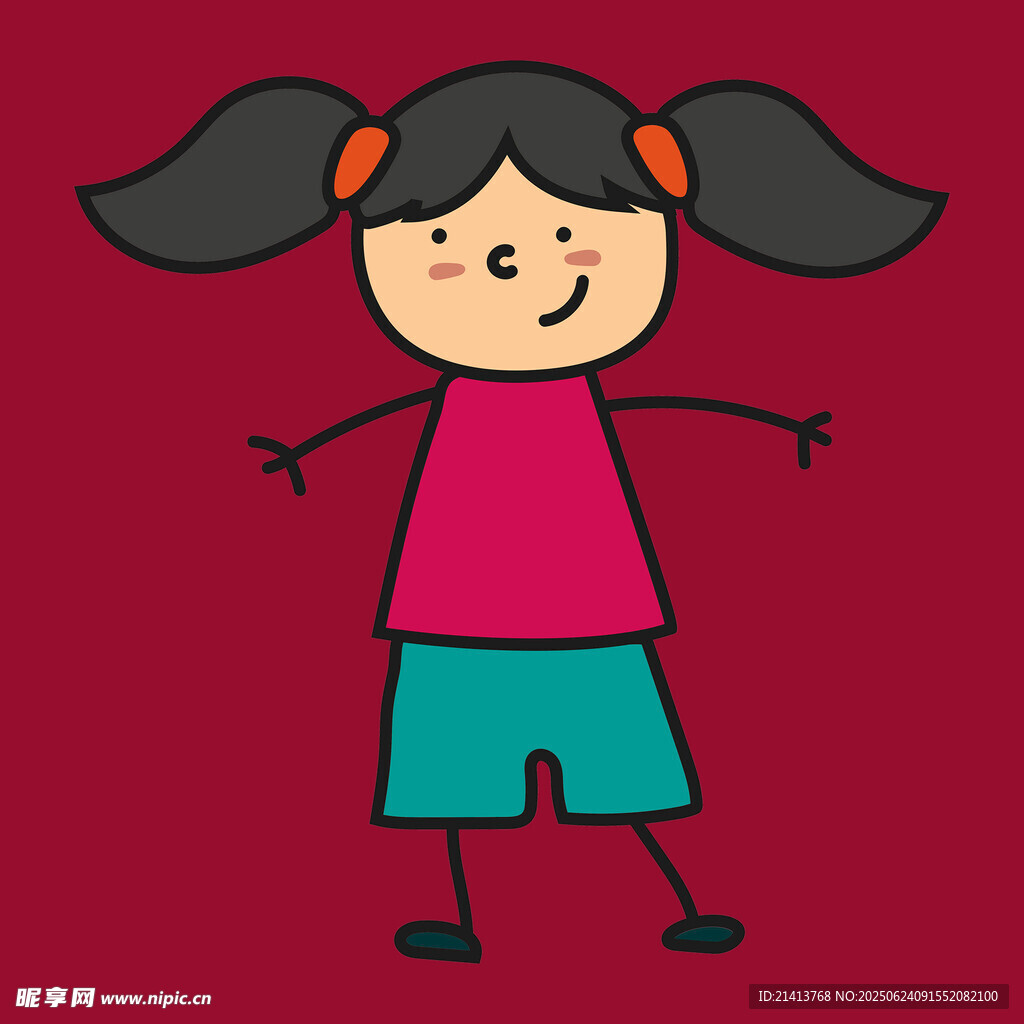 扎雙馬尾的快樂小女孩