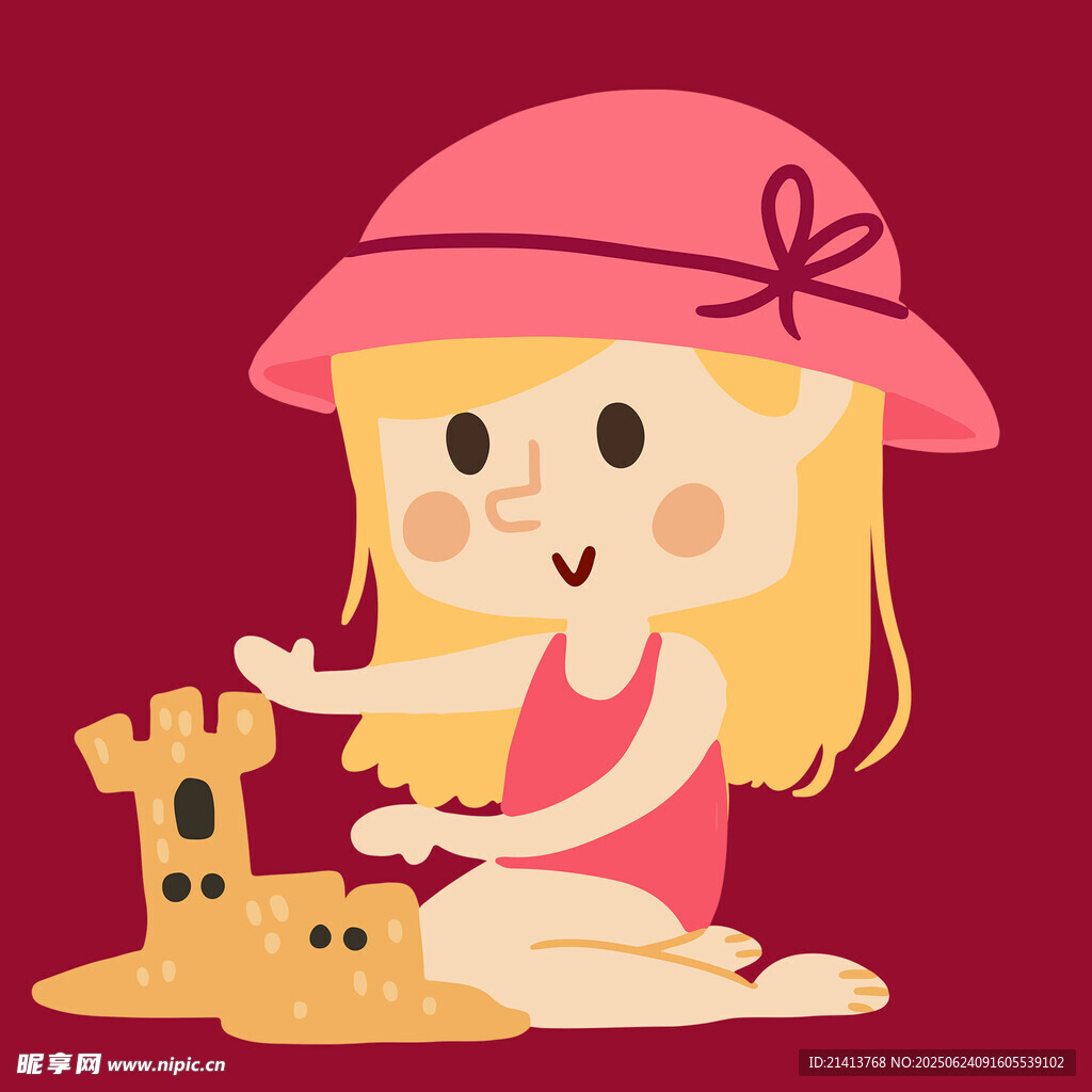 小女孩開心玩沙堡
