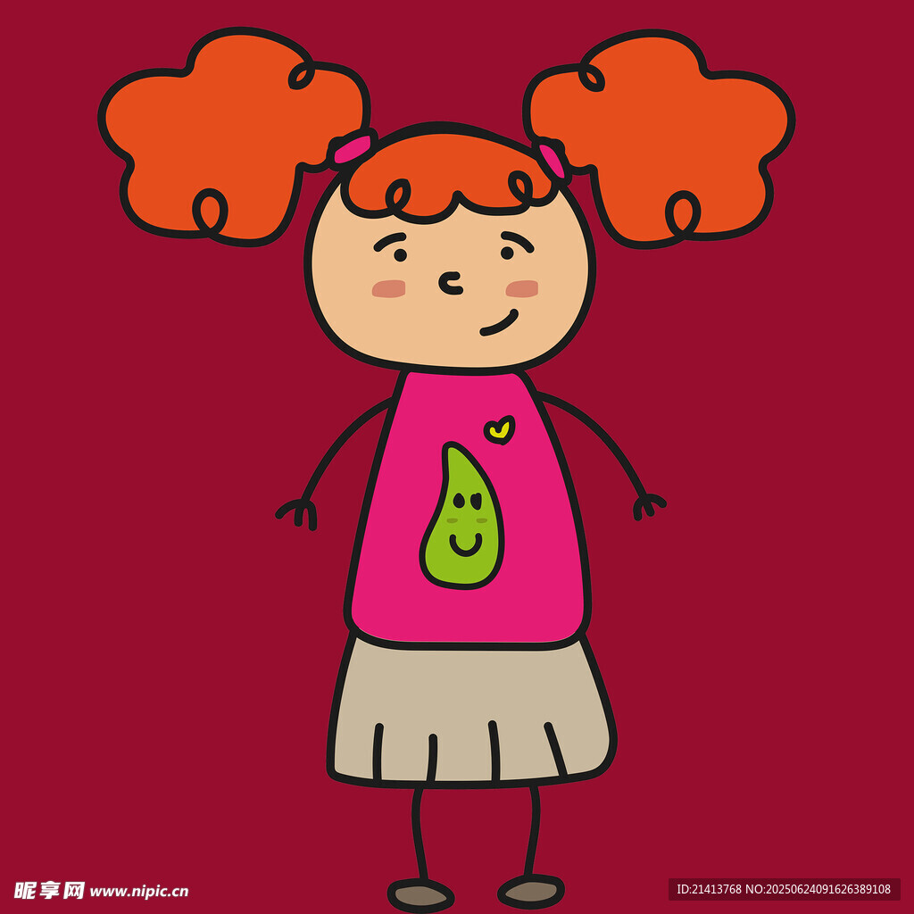 扎雙馬尾的可愛卡通女孩