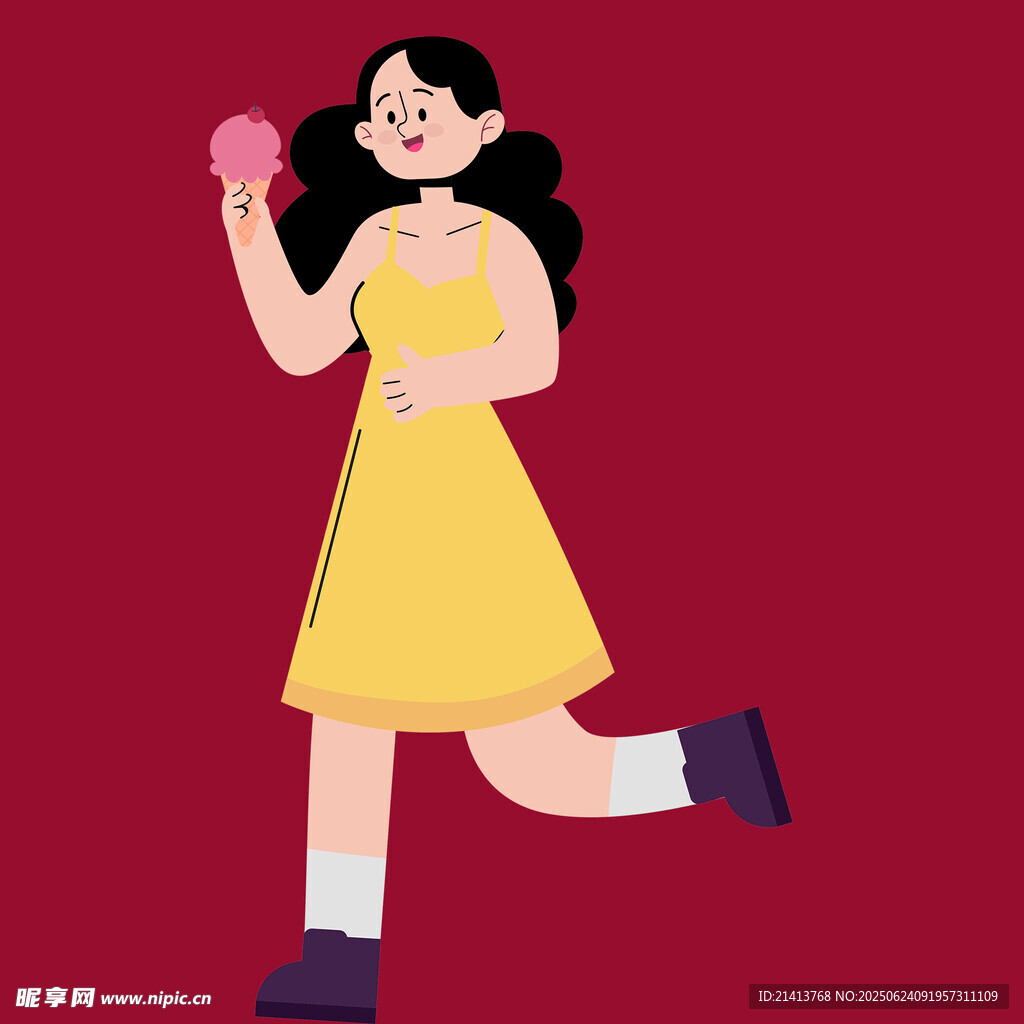 穿黃裙女孩手持球奔跑
