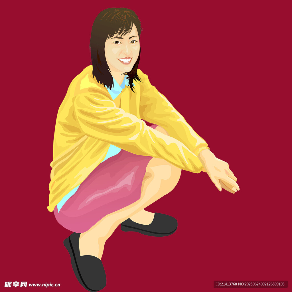 蹲坐的黃衣女孩