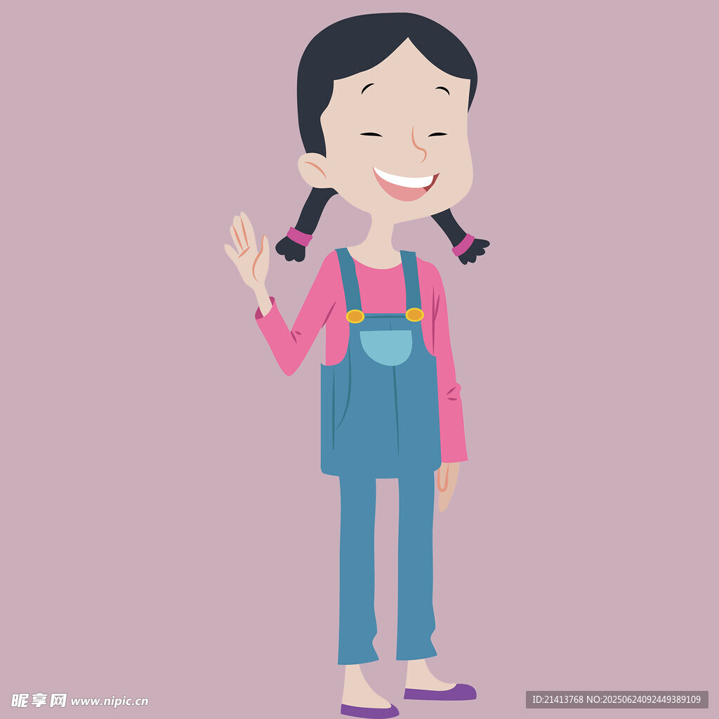 扎辮女孩比耶露燦爛笑容