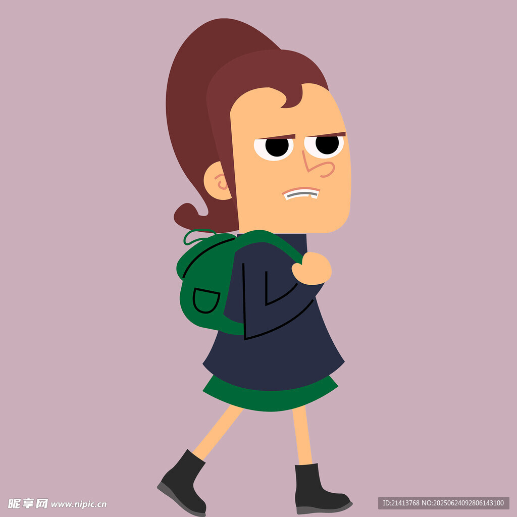 背著綠書包行走的女孩