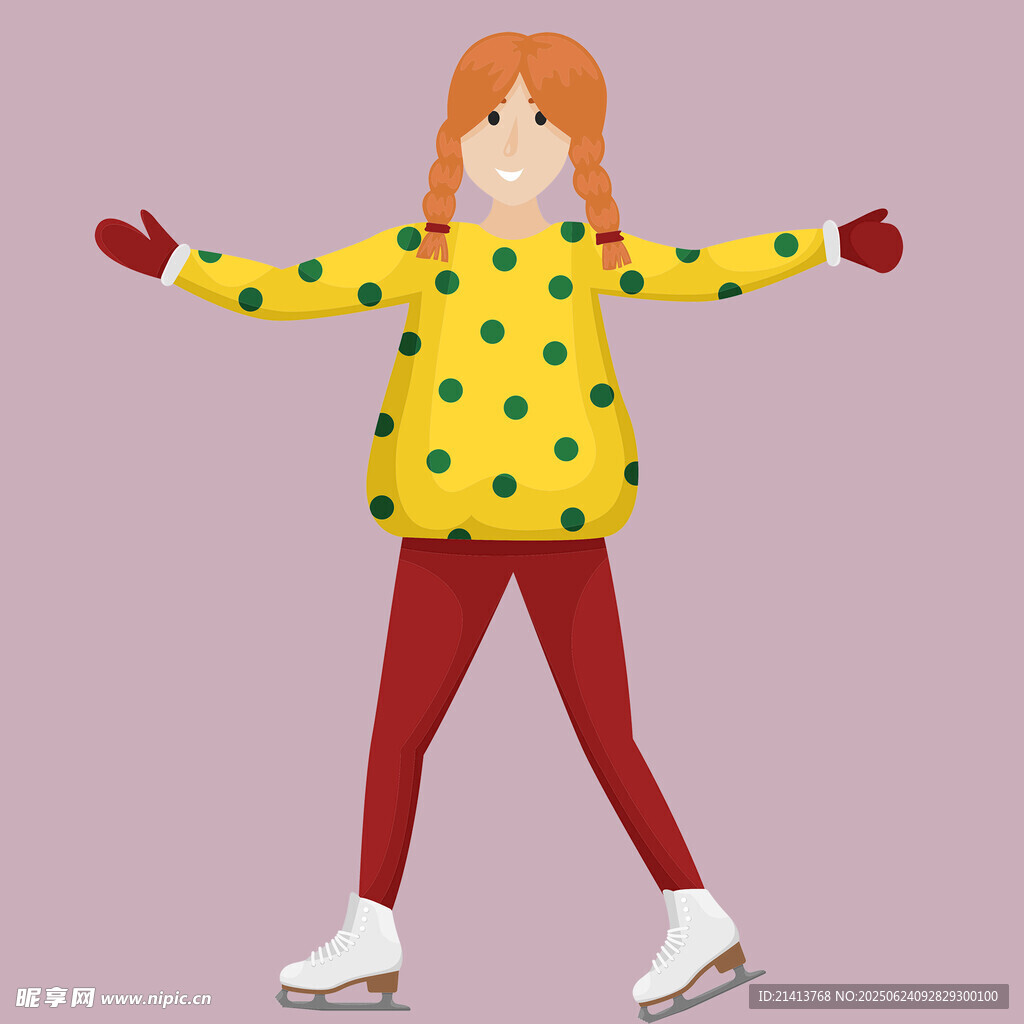 女孩穿著波點衣滑冰