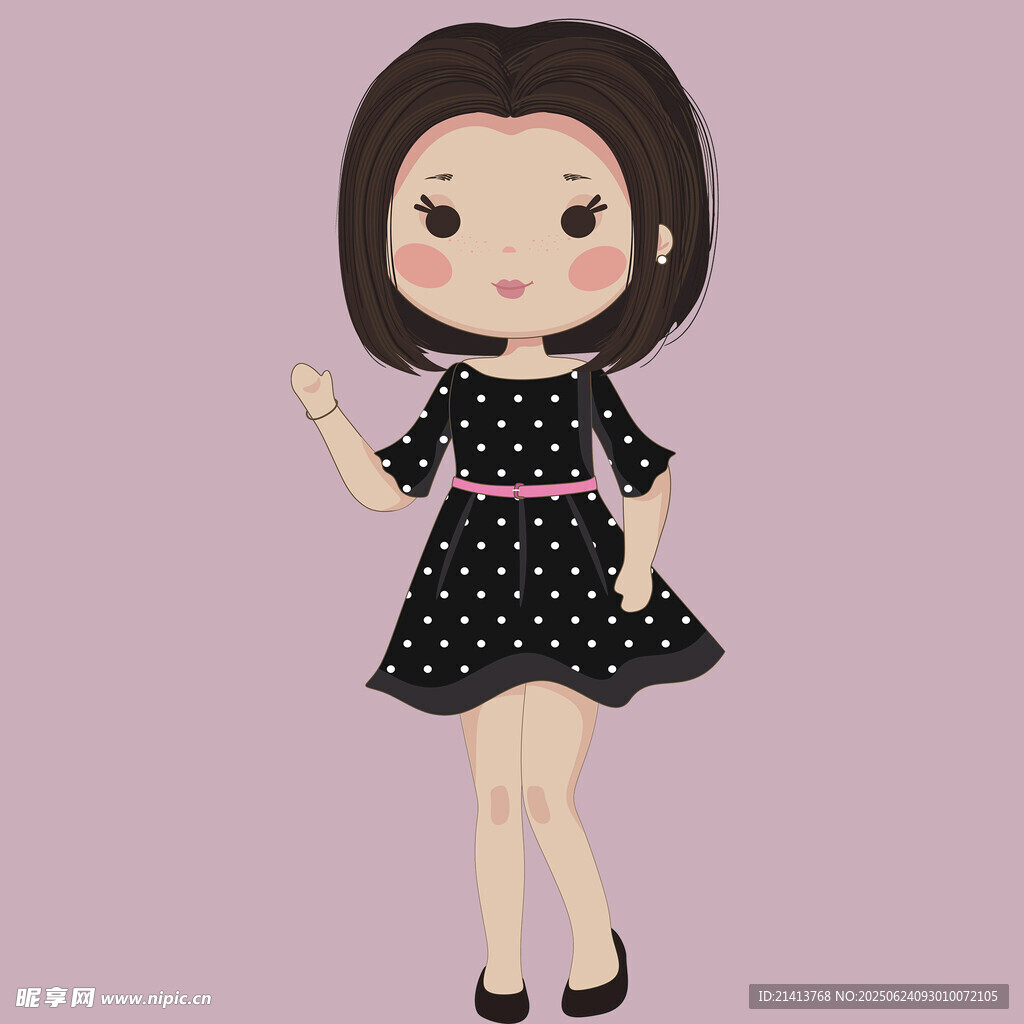 可愛波點裙女孩插畫