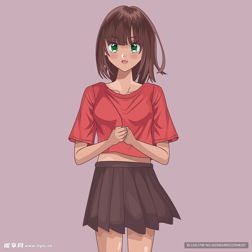 紅衣短裙的可愛動漫女孩