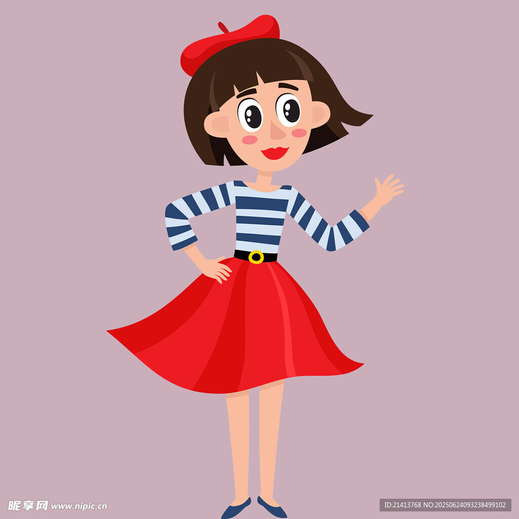 俏皮條紋裙女孩