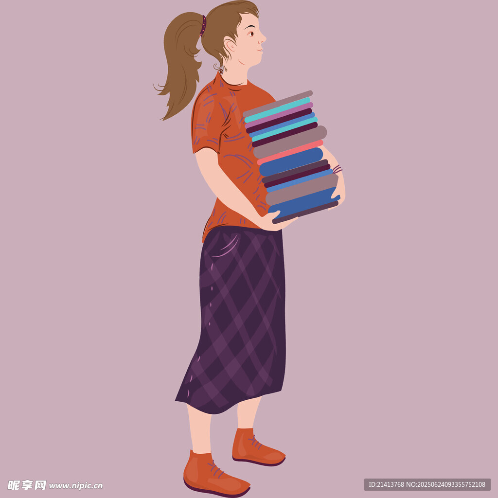 女孩抱書前行