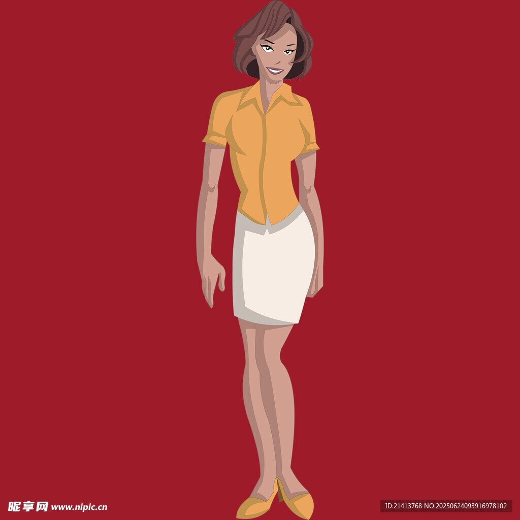 穿黃上衣白裙的女性形象