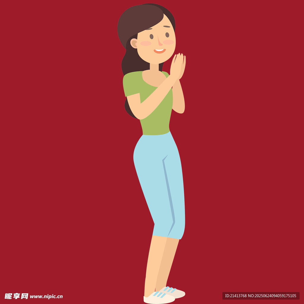 微笑女孩雙手合十祈禱
