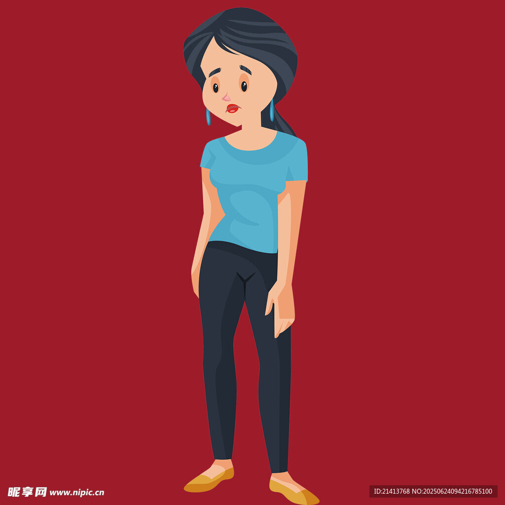 低頭站立的憂郁女性