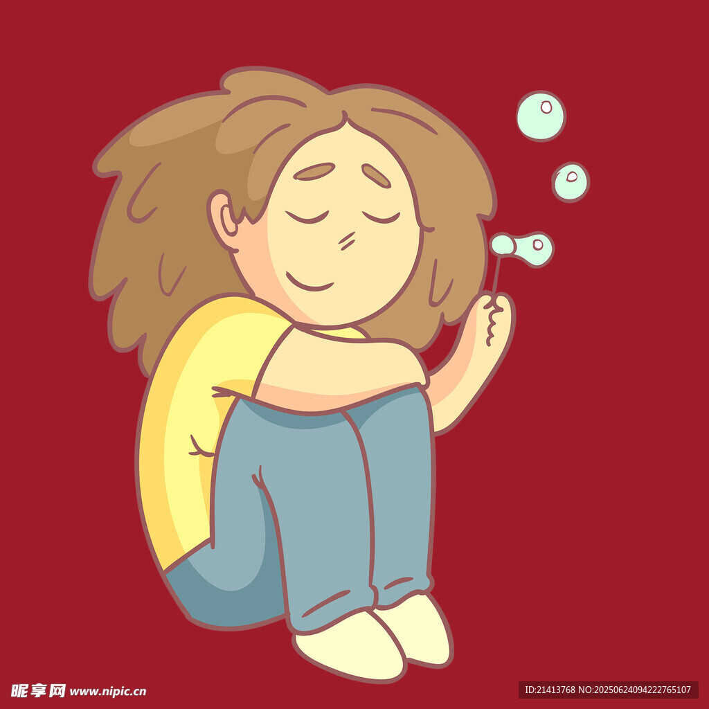 坐著吹泡泡的可愛(ài)女孩