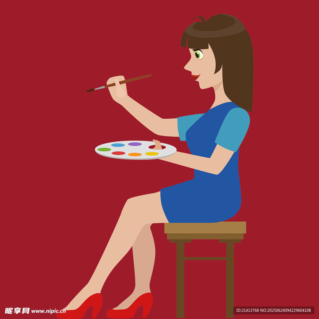 女子專注作畫瞬間
