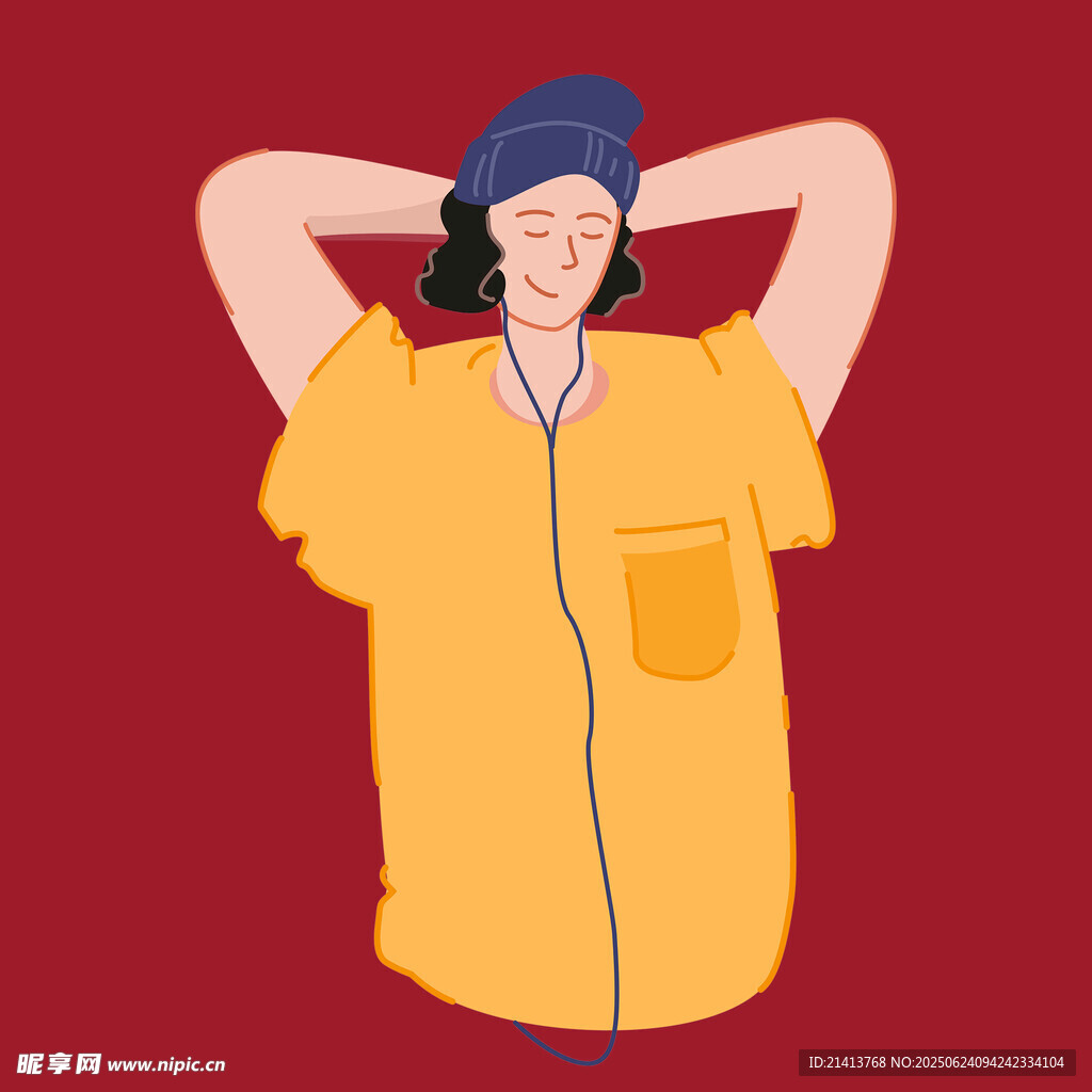 休閑女子雙手抱頭姿態(tài)圖