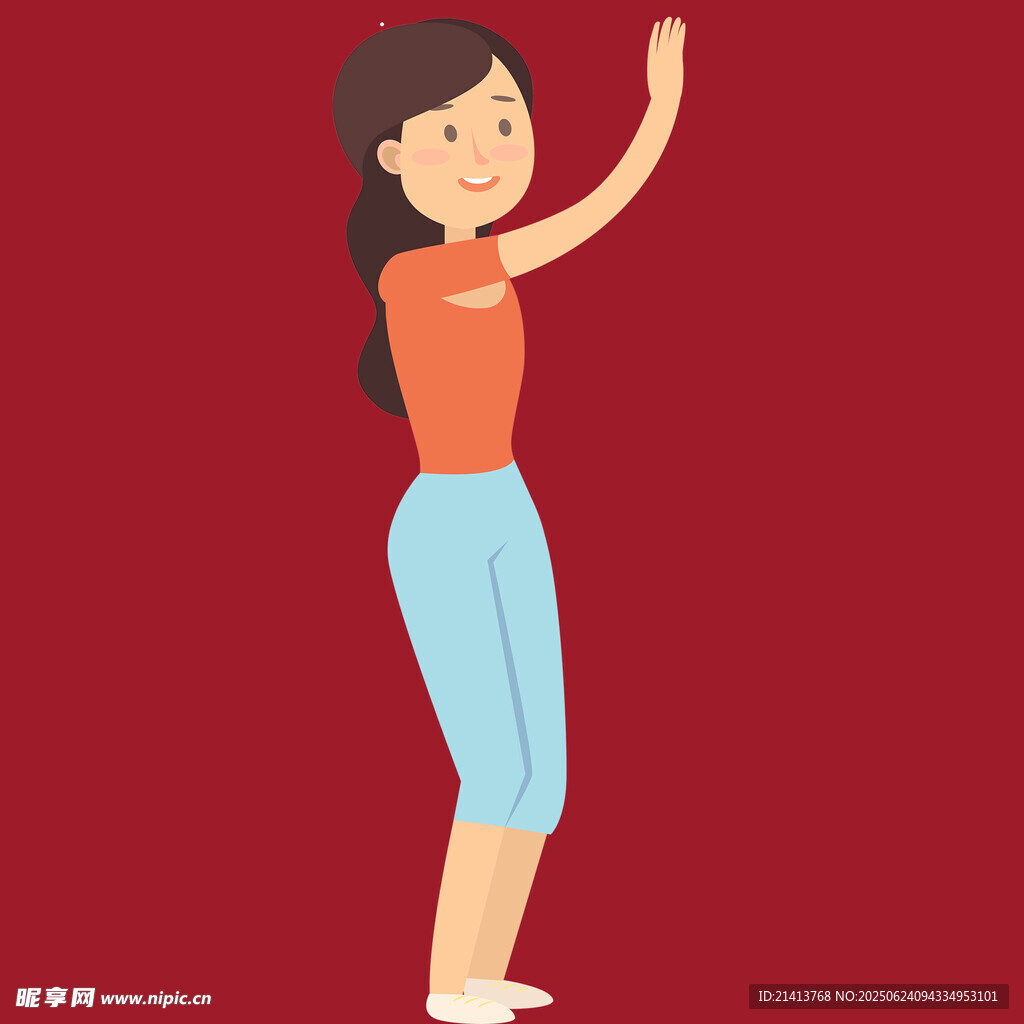 紅衣女孩抬手站立姿態