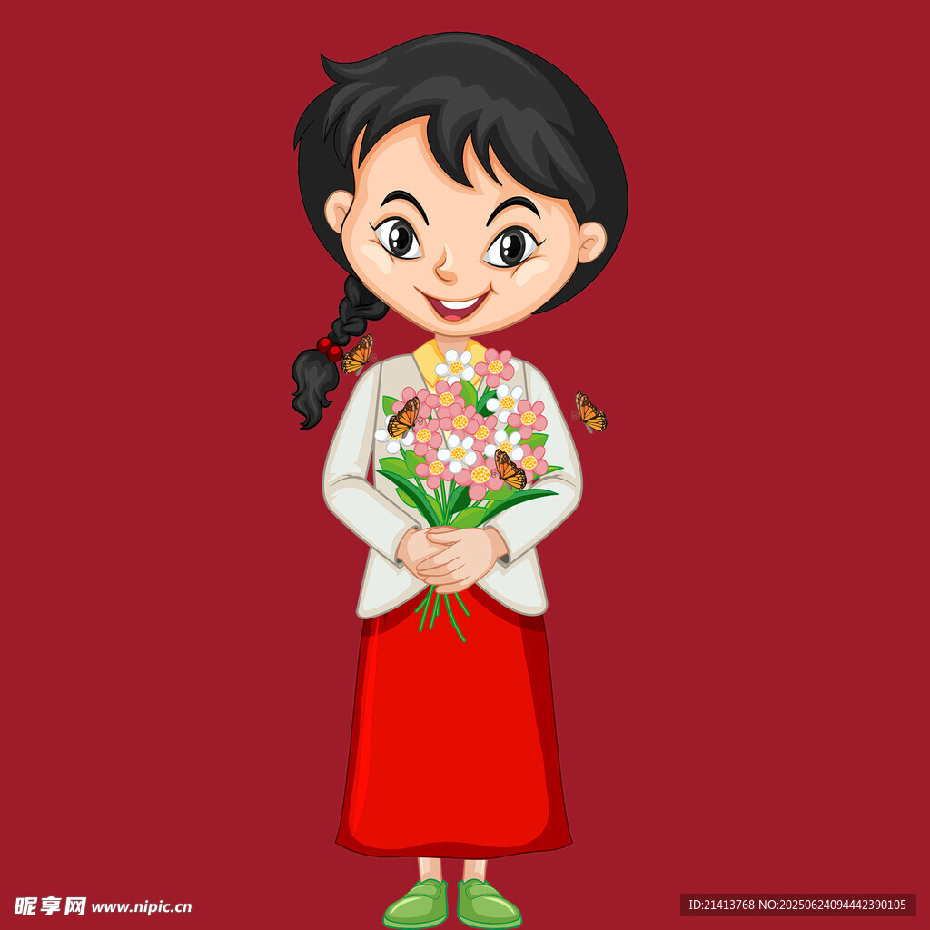 手持花束的可愛女孩