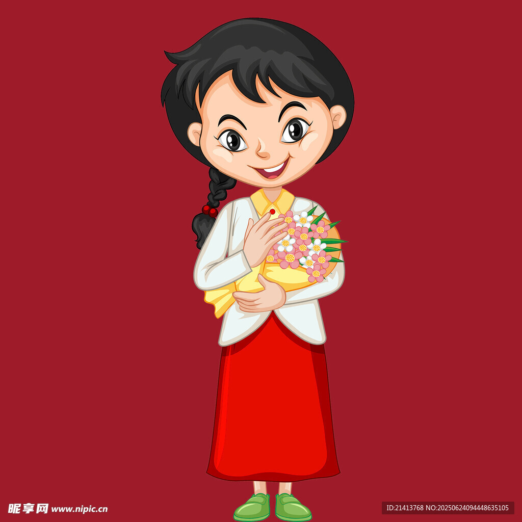 手持花束的可愛女孩