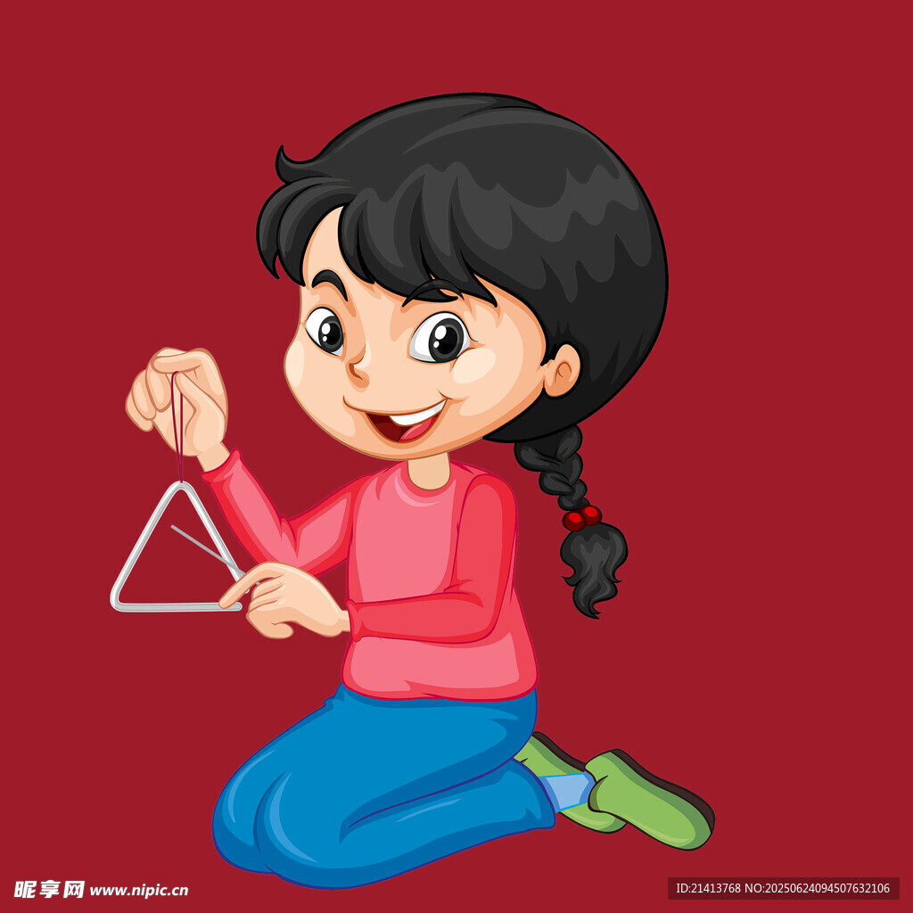 小女孩手持三角尺玩耍