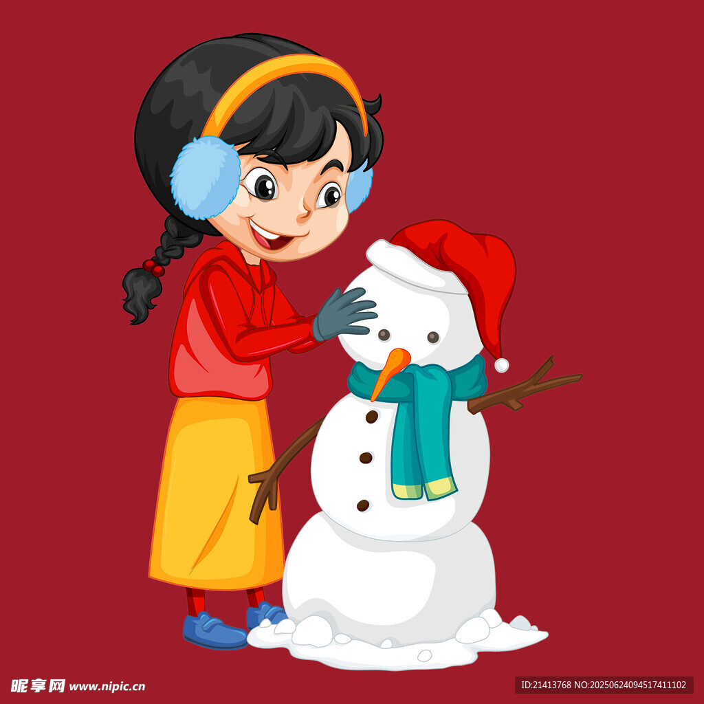 女孩開心堆雪人
