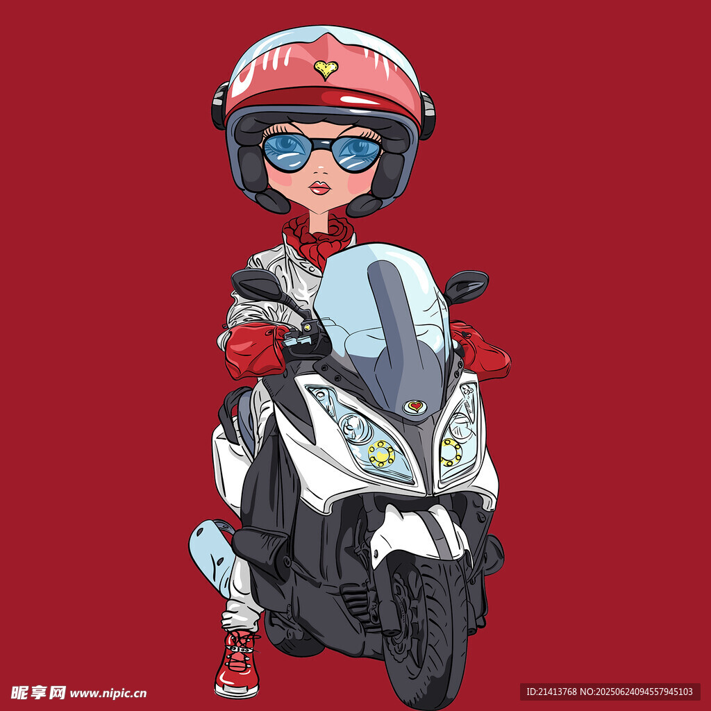 騎電動車的酷炫卡通女孩