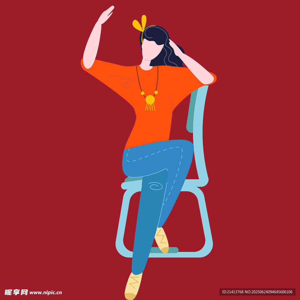 坐著思考的橙色上衣女性
