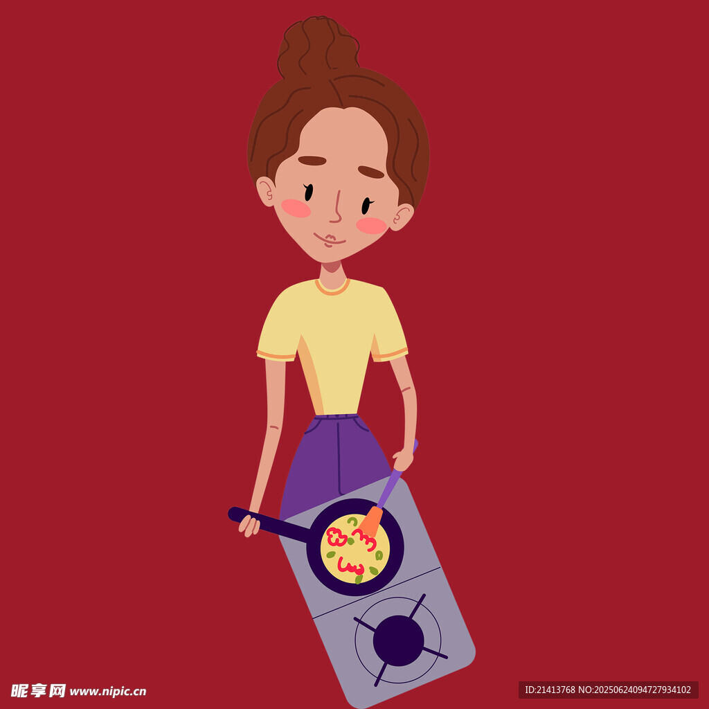 女孩手持鍋具準備烹飪