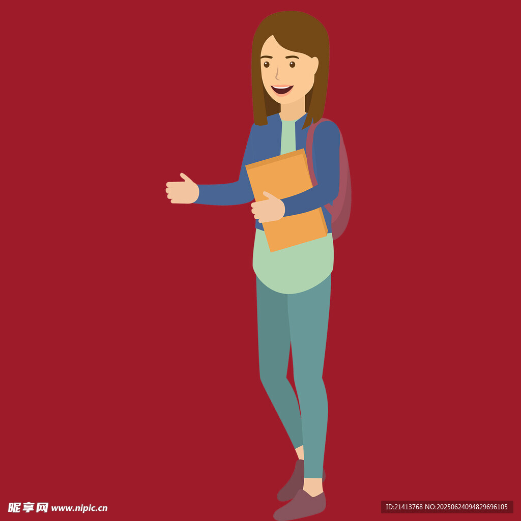 微笑女生手持書本打招呼