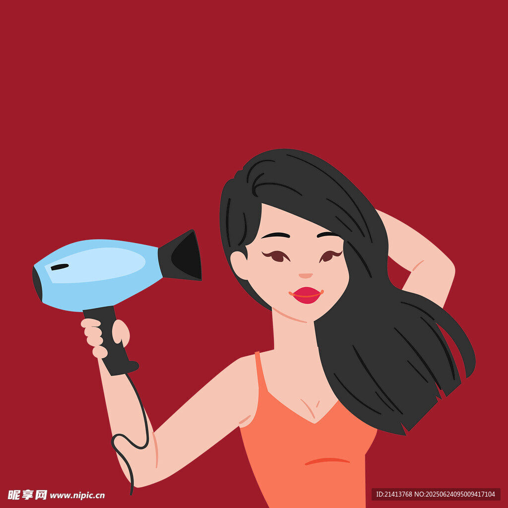 女子手持吹風機吹長發(fā)