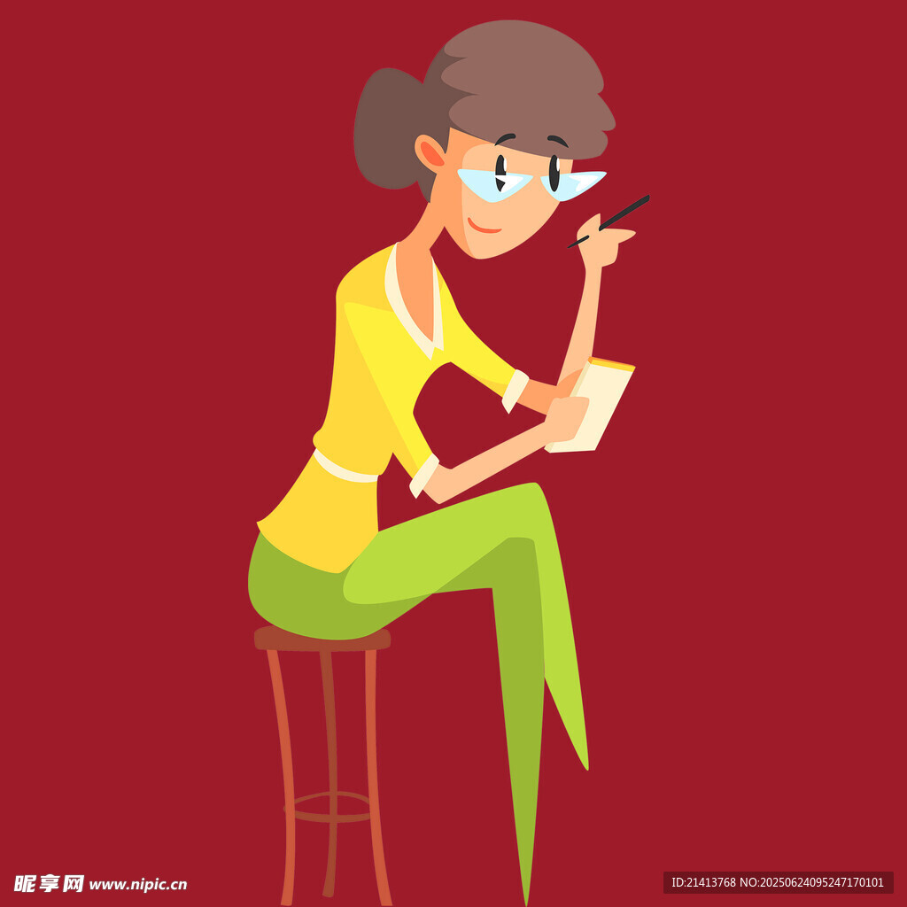 女子坐凳書寫記錄瞬間