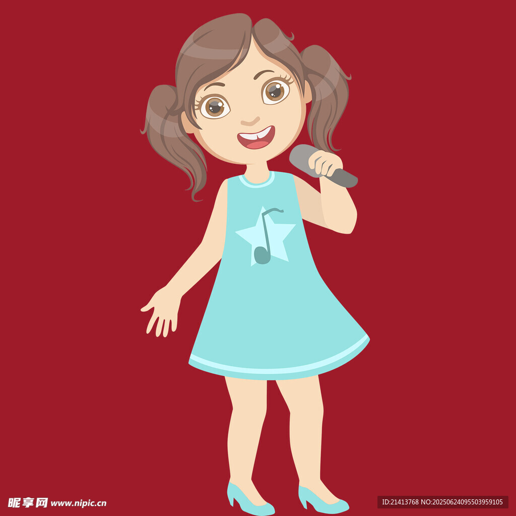 可愛女孩手持話筒唱歌