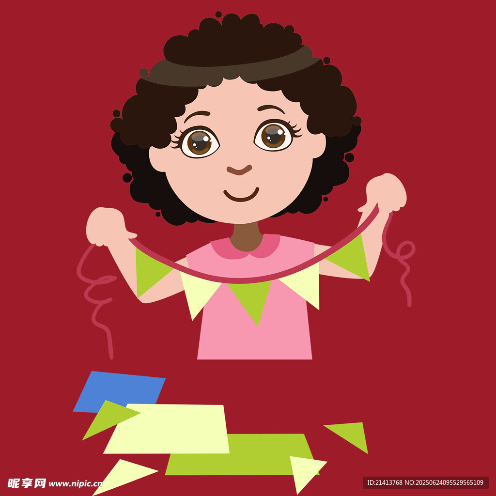 女孩手持彩旗歡樂慶祝