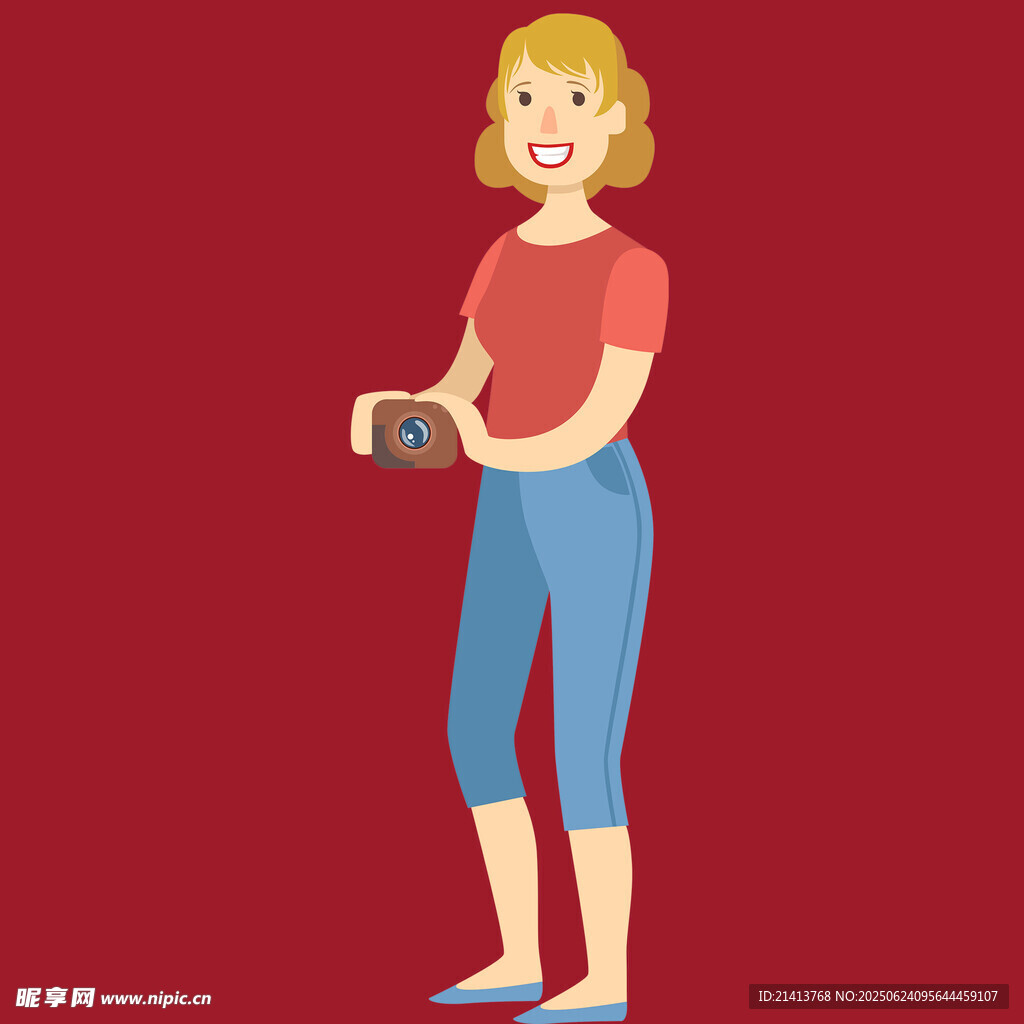 手持相機的金發女子
