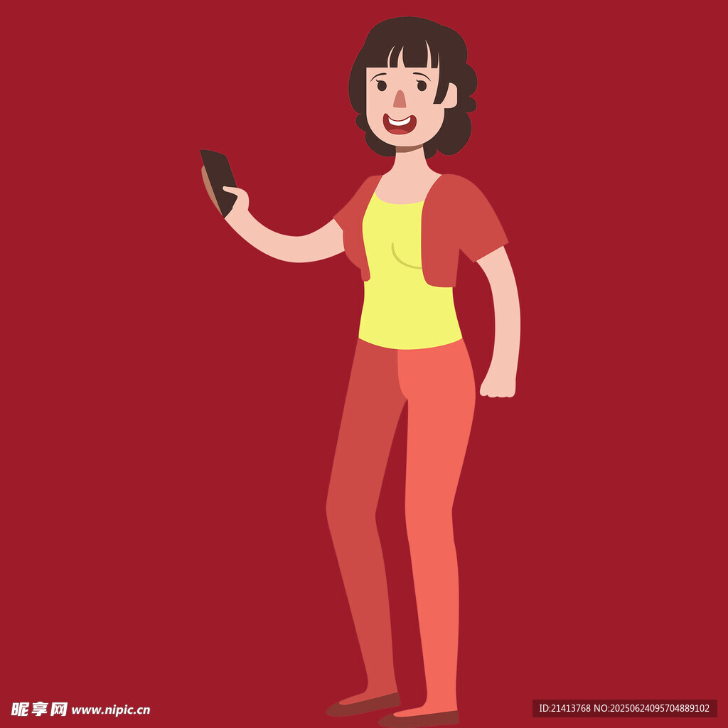 手持手機的紅衣女士