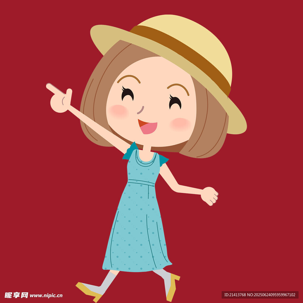 戴帽藍衣女孩歡快指路