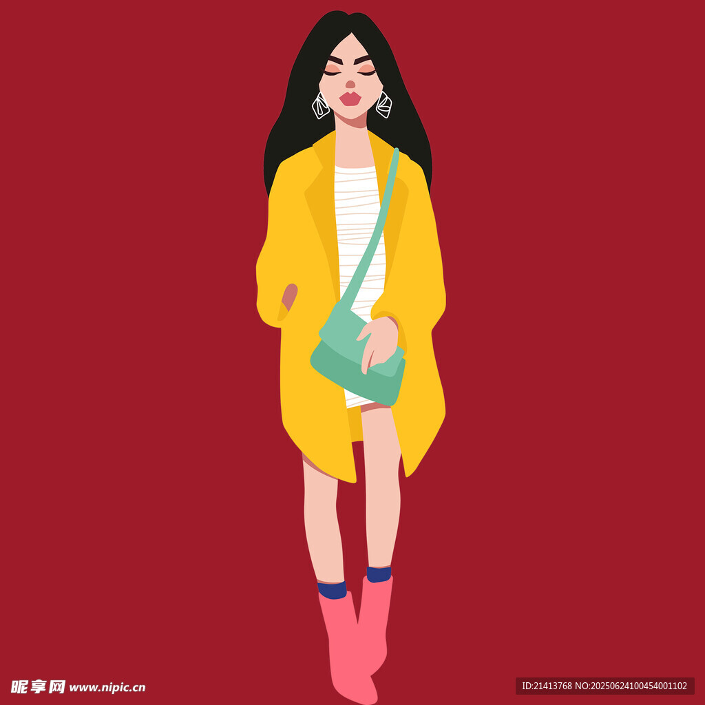 時尚黃衣女子手持綠包