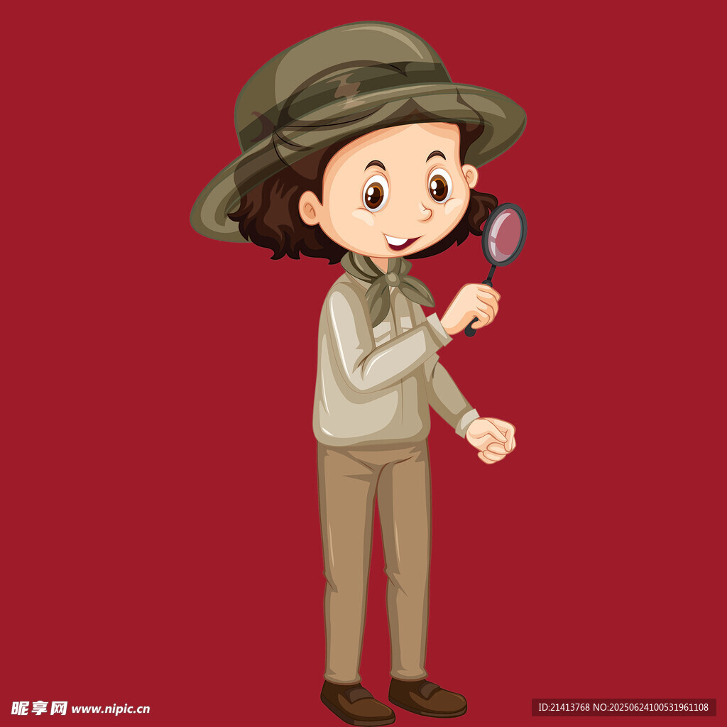 女孩手持放大鏡專注觀察